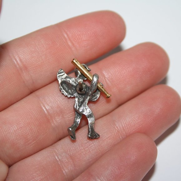 Beautiful silver and gold Angel Baseball player lapel pin 1" - Picture 2 of 5